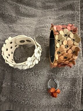 Floral Leather Cuff Bracelet - White